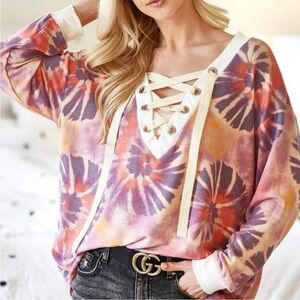 BIBI Tie-Dye Lace-Up top